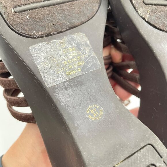 Vintage Y2K Cabin Creek Brown Strappy Wedges Slip On Slides Womens Size 7 Summer - Picture 9 of 10